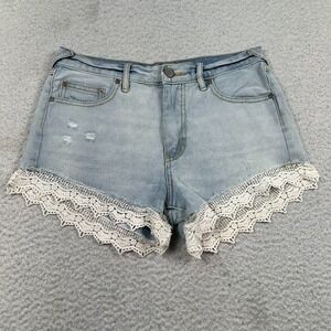 Free People Shorts Womens 26 Cut Off Lacey Lace Hem Distressed‎ Denim Blue